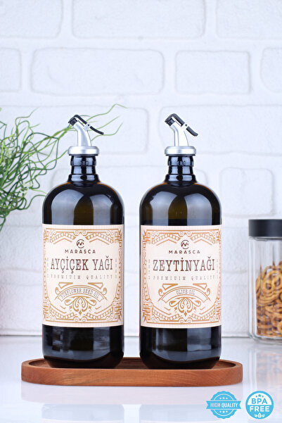 EA Home Concept Puglia Ahşap Stantlı Zeytinyağı ve Ayçiçek Yağı Şişesi 500 ml