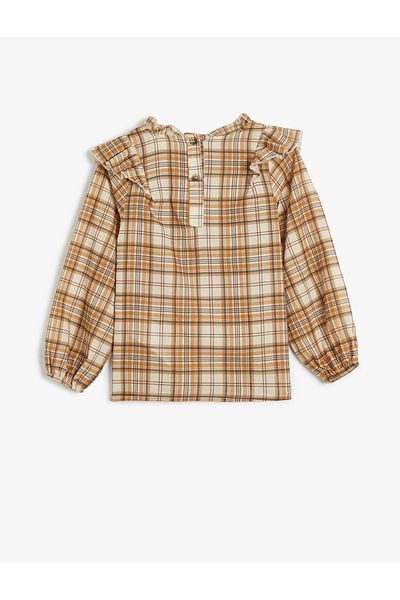 Koton Cotton Long Sleeve Shirt - Round Neck and Ruffle Detail
