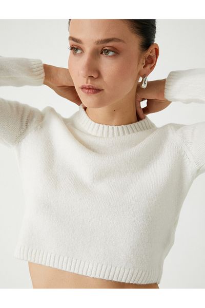 Koton Lightweight Stand Collar Crop Knitwear Sweater