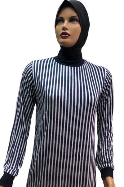 eflin Women's Hijab Hijab Clothing Tunic Navy Blue-white Combed Cotton