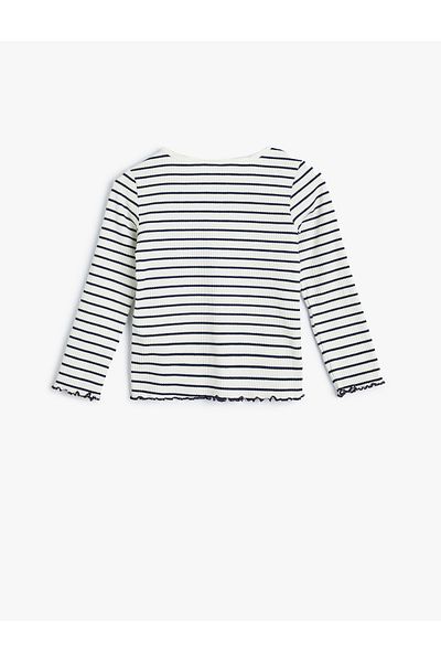 Koton Tricou cu dungi cu mânecă lungă, cu gât rotund, cu nervuri