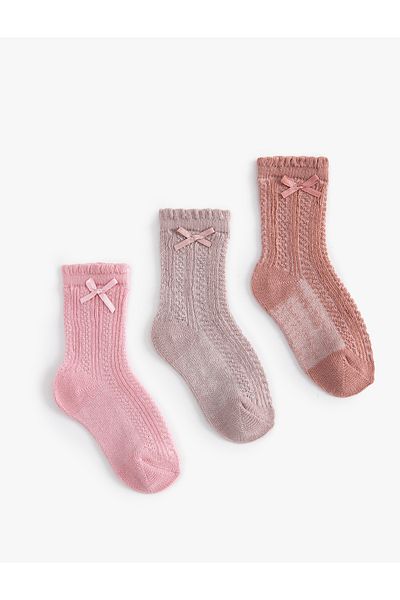 Koton Set de 3 șosete texturate cu fundă - multicolore