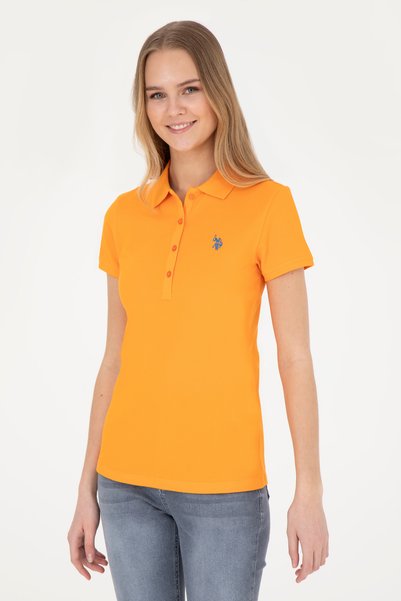 U.S. Polo Assn. Tricou de bază portocaliu pentru femei cu gât polo 50280057-VR051
