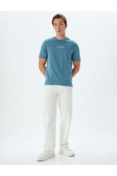 Koton Cotton Short Sleeve Crew Neck T-shirt -SloganEmbroidered