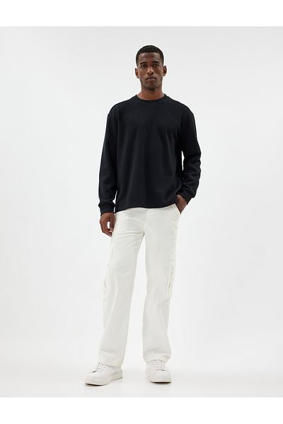 Koton Crew Neck Textured Cotton Blend - Oversize Sweater