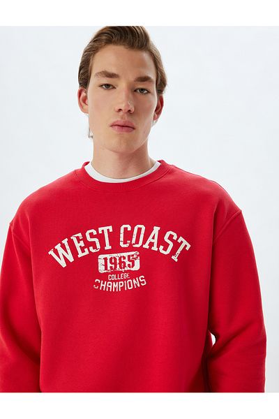 Koton College Printed Oversize Sweatshirt - Crew Neck, Raised Cotton Blend
