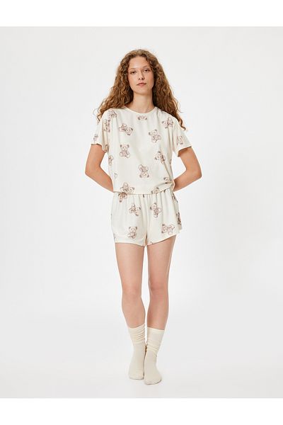 Koton Set de pijamale cu mânecă scurtă Teddy Bear și pantaloni scurți tricotați