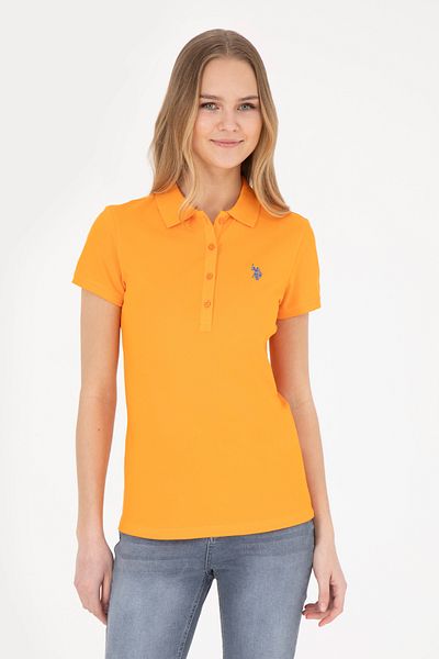U.S. Polo Assn. Tricou portocaliu de bază cu gât polo pentru femei 50280057-vr051