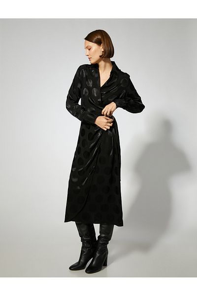 Koton Wrap Maxi Dress Shirt Collar