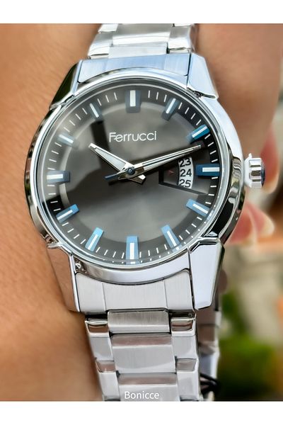 Ferrucci Brand Functions Active Silver Color Steel Cord Men's Wrist Watch + Rosary Bracelet