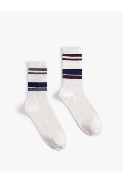 Koton Set of 2 Cotton Blended Socks - Line Detailed