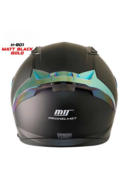MTS M-201 MAT SİYAH-GOLD GÜNEŞ VİZÖRLÜ KASK (GOLD CAMLI)