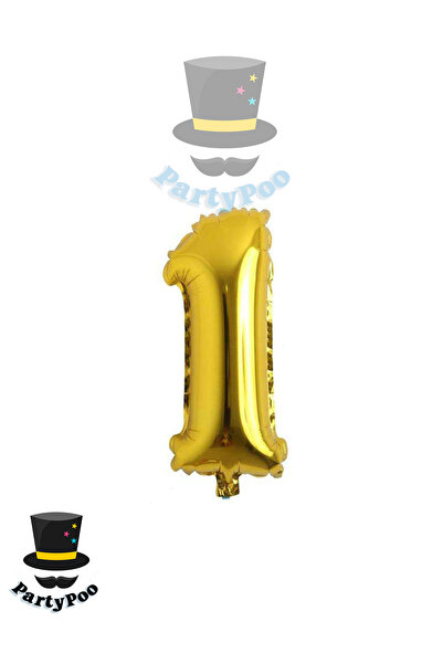 PartyPoo بالون فويل 1 بالون هيليوم رقم 100 سم لون ذهبي - بالون عمر سنة - عيد ...