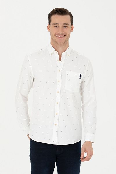 U.S. Polo Assn. Мъжка риза екрю 50279531-vr019 - дълъг ръкав