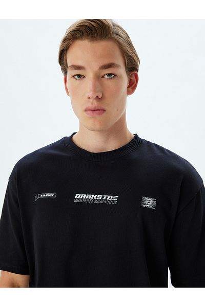 Koton Cotton Oversize T-Shirt - Slogan Print, Crew Neck, Short Sleeve