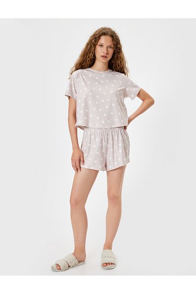 Koton Heart Patterned Short Sleeve Shorts Pajamas Set