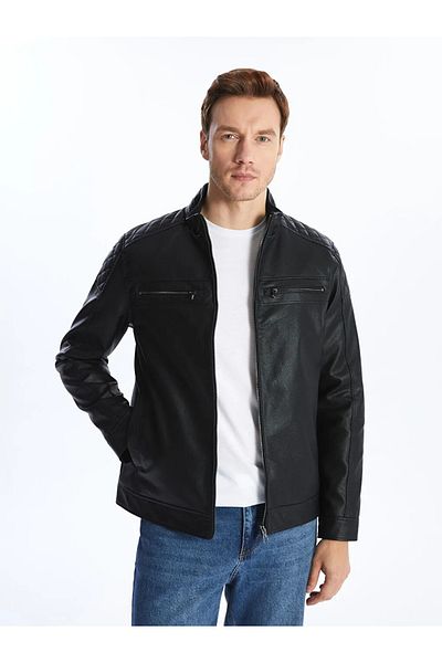 LC Waikiki Ανδρικό δερμάτινο μπουφάν LCWAIKIKI Classic New Black Standard Fit