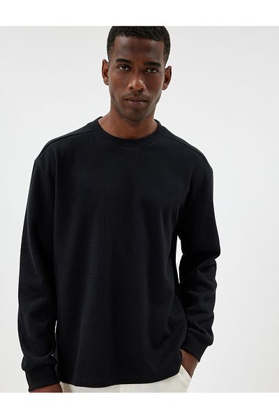 Koton Crew Neck Textured Cotton Blend - Oversize Sweater