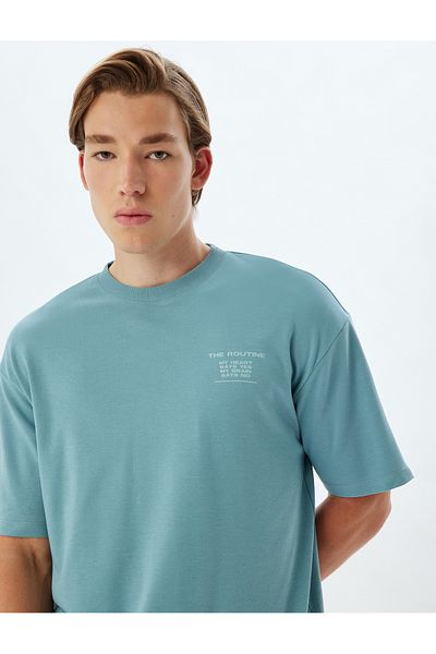 Koton Tricou oversize, cu slogan imprimat, decolteu, mânecă scurtă din bumbac