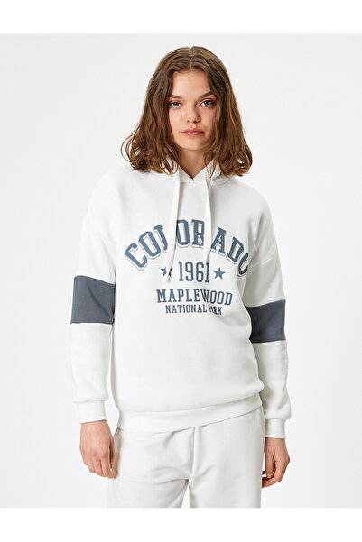 Koton Color Blocked Oversize College Printed Hooded Sweatshirt