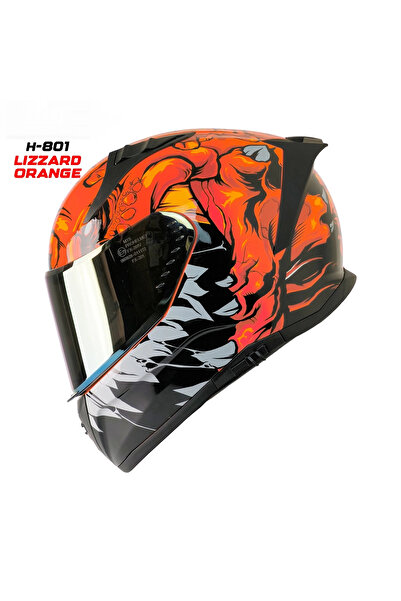 MTS M-201 LİZZARD ORANGE GÜNEŞ VİZÖRLÜ KASK (SARI CAMLI)