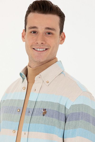 U.S. Polo Assn. Cămașă albastră cu mânecă lungă pentru bărbați 50279442 -VR036