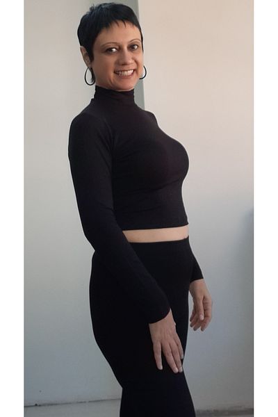 Mertcan Butik Black Turtleneck Combed Cotton Viscose Crop T-Shirt