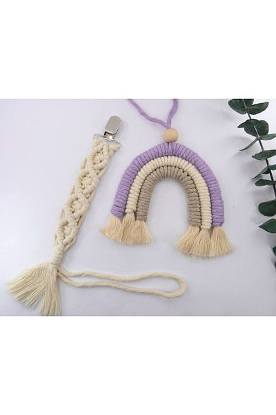 Mina Souvenir Cotton Macrame Baby Pacifier and Wall - Door Ornament Rainbow, Bohemian Style Gift