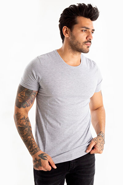 DeepSEA Gray Men/Unisex Slim Fit Crew Neck Cotton Lycra Basic T-Shirt 1801131