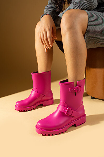 Pembe Potin Kadın Fuşya Rahat Kalıp Su Geçirmez Yağmur Bot