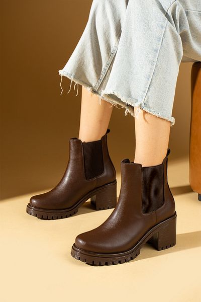 Pembe Potin Γυναικείες μπότες με ψηλό τακούνι Coffee Poly Sole Elastic Comfortable Fit Ζεστή επένδυση