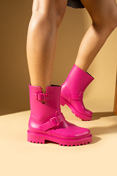 Pembe Potin Kadın Fuşya Rahat Kalıp Su Geçirmez Yağmur Bot