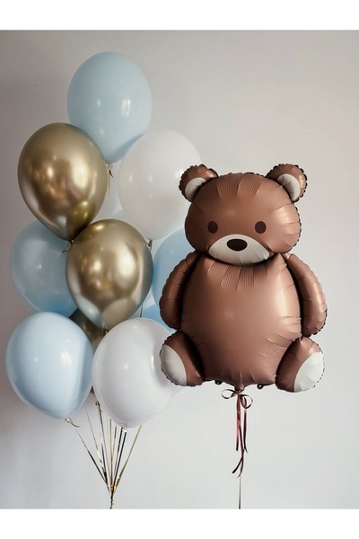 Partifabrik لون أزرق أبيض - مجموعة بالونات تيدي بير تيدي بير ريترو