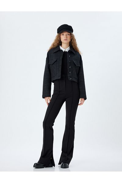 Koton Ribbed Slim Fit Spanish Leg Trousers Made of Interlock Steel Fabric
