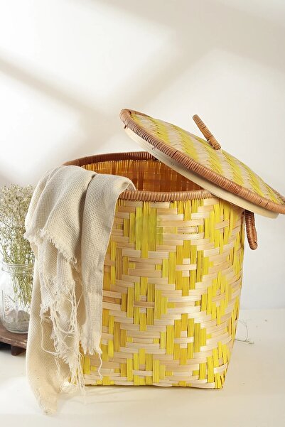 oceanpoint سلة تخزين مصنوعة يدويًا من الخيزران مع غطاء ومقبض، حل تخزين أنيق و...