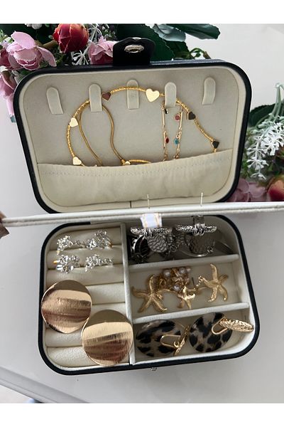tones official Black Large Size Leather Jewelry Box/Jewelry Bag/Organizer/Jewelry Organizer