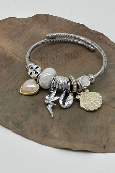 Hobimos Steel Charm Bracelet - Seashell, Haunted, Heart Steel Bracelet