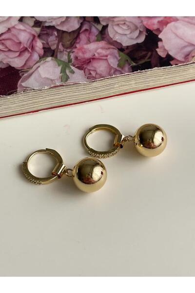 Koprinaco Özel Kaplama Gold Topçuklu Küpe (3 Cm)