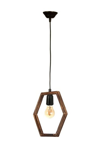 Genel Markalar Kahverengi Ahşap Altıgen Petek 3'lü Modern Avize, şık ve doğal tasarım