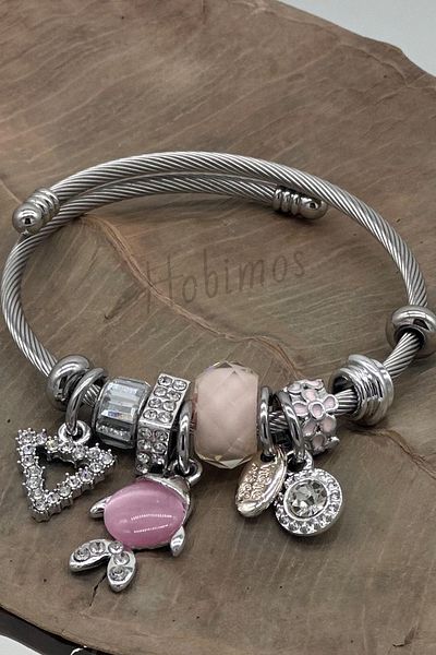Hobimos Steel Bracelet with Pink Fish Charm