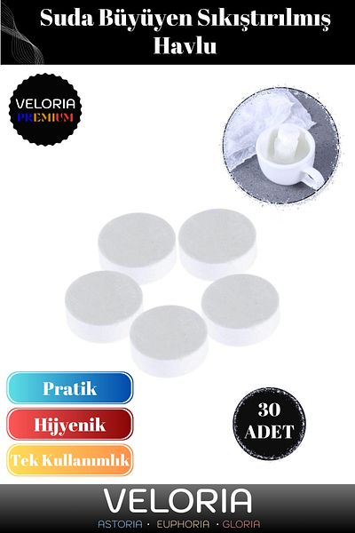 Veloria Premium Series Disposable Camping Travel Portable Water Growing Compressed Towels 30 Pieces