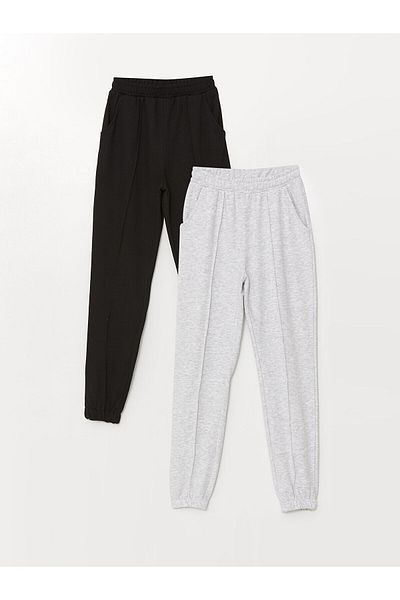 LC Waikiki Pantaloni de sport Jogger pentru fete LCW - Pachet de 2 cu talie elastică