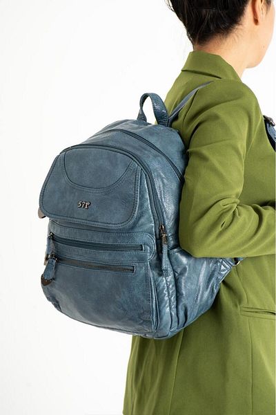 Baginn Rucsac Y.S.Leather Dimensiune Medie Femei Geanta Piele Vegană 30*25 Cm Buzunare Multiple Textura Moale