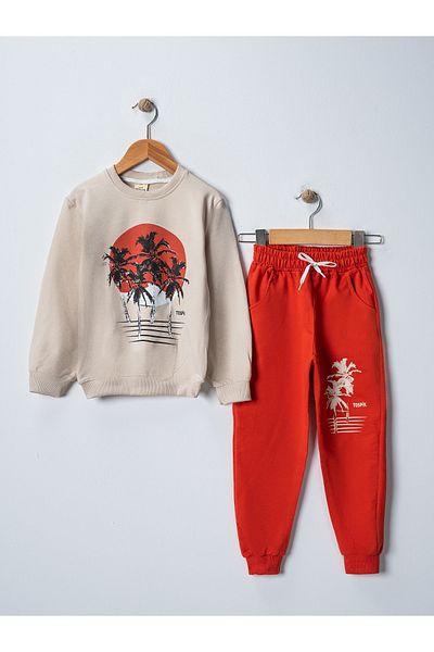 BUUFUU Set unisex pentru copii cu imprimeu palmier - set de 2 cu buzunare
