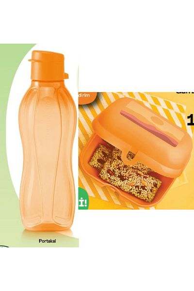 Tupperware Eco Orange Nutrition Container and Water Bottle Flask 500 ml