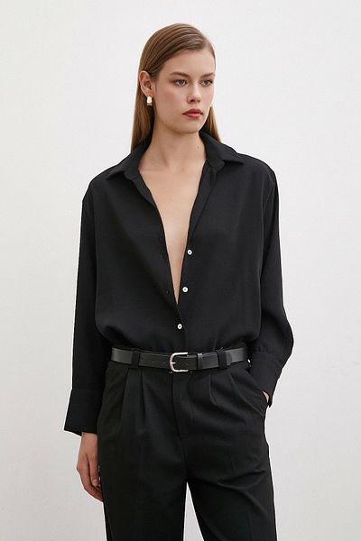 Never more Black Polyester V-Neck Shirt