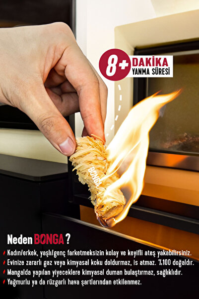BONGA Mangal Ve Ateş Tutuşturucu 100 Adet 1400 gr - Jel Ve Çıra Alternatifi Doğal Odun Yünü