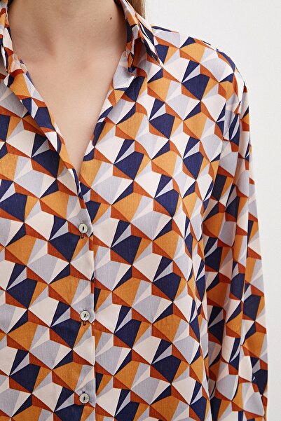 Never more Cămașă din satin cu model de culoare pulbere