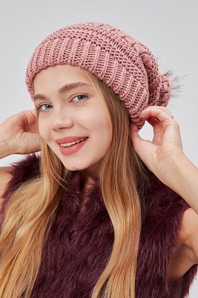 derikem Women's Winter Stylish Pompom Lined Knitted Beanie