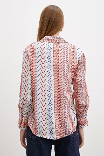 Never more Red Ethnic Drawing Patterned Shirt